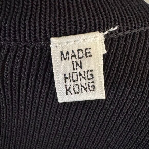 90s Vintage Max Studio Black Stretch Knit w/ White Piping Button Front Shirt - Picture 11 of 13